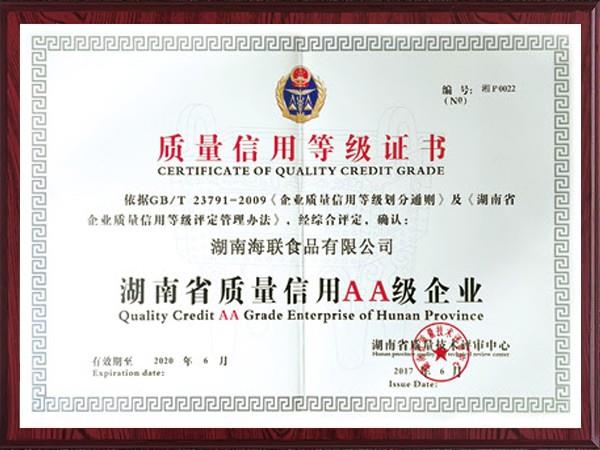 質量信用等級證書